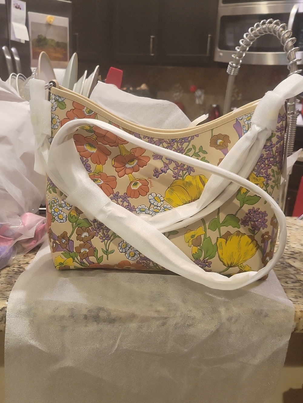 Coach Floral Shoulder Bag in Cream, Yellow and Orange